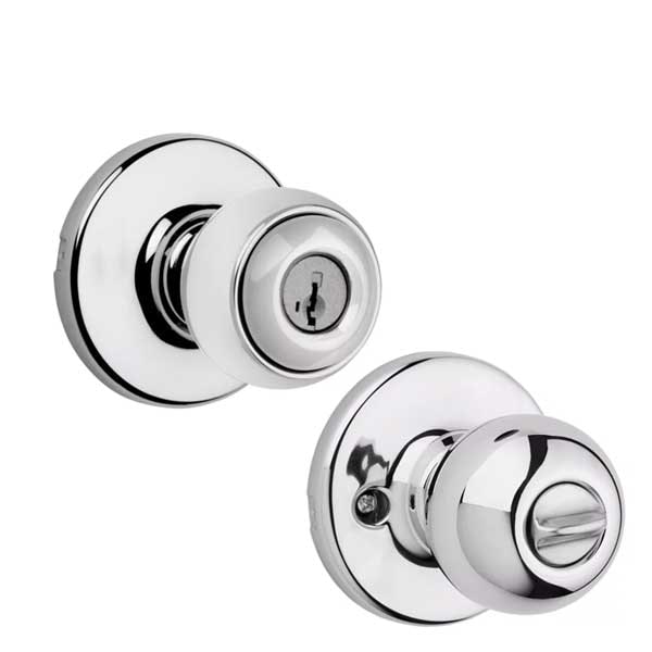 Kwikset: Polo Entry Door Knob with Round Rose / Satin Chrom / with SmartKey Technology